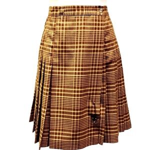 Liz Claiborne Plaid Pleated Wrap Skirt Decorative Pin